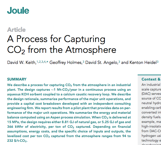 Abstract of the Carbon Engineering paper